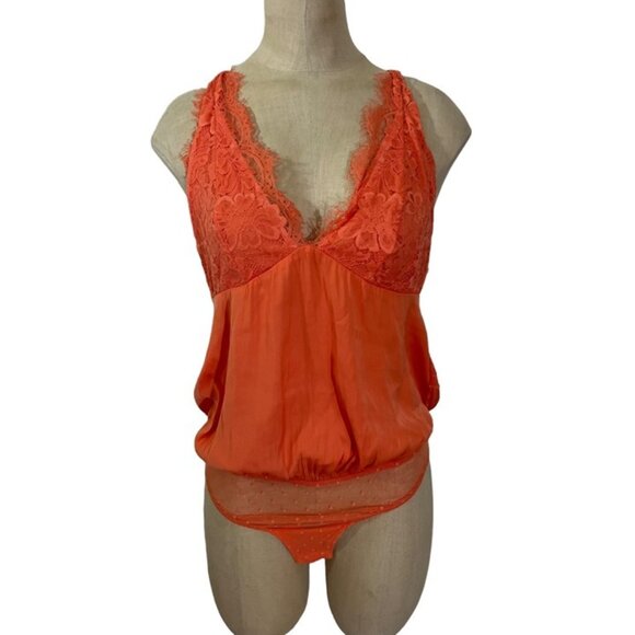 Intimately Free People bodysuit women's S Orange Lace scalloped edge halter neck - Picture 1 of 7